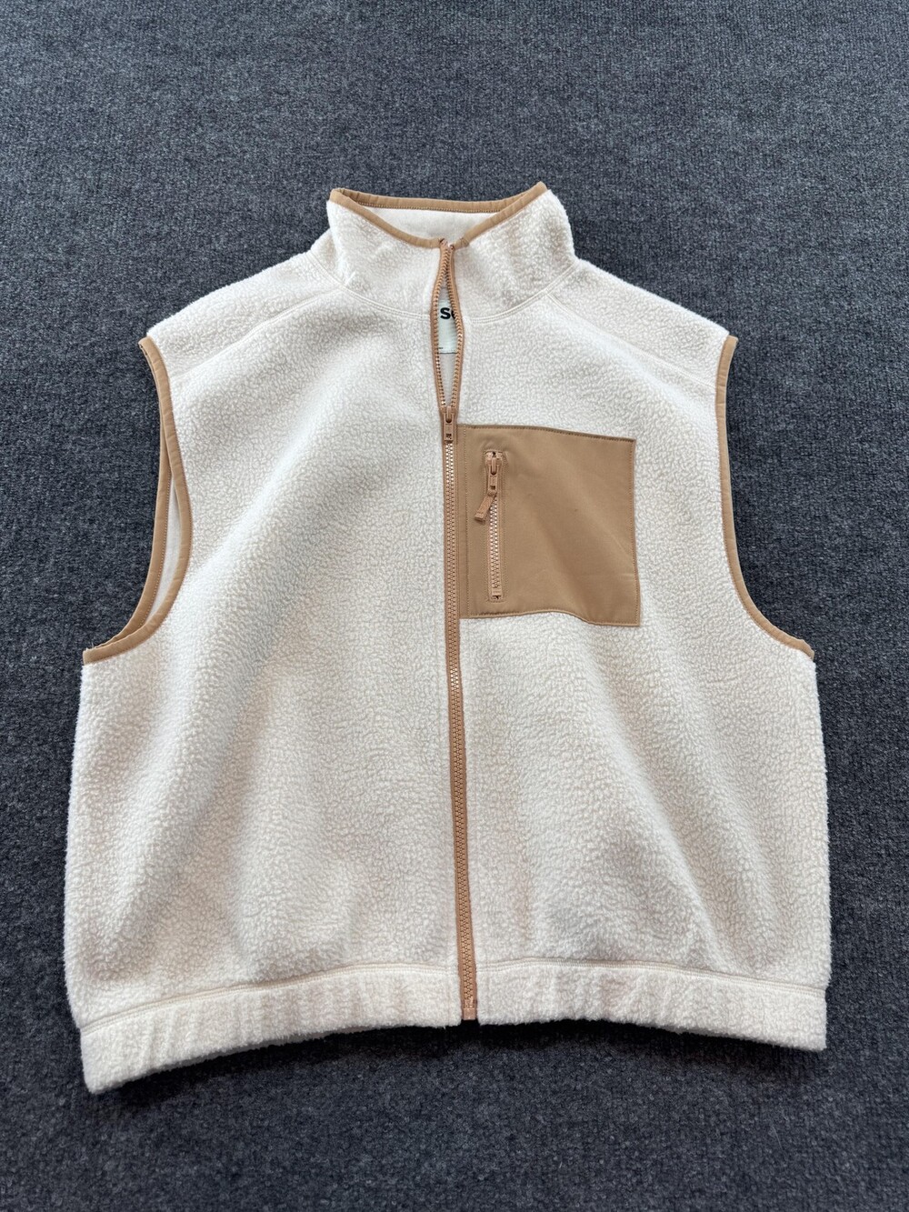 SO Vest Womens Large White Faux Fur Sherpa Fleece Full Zip Chest Pocket Casual